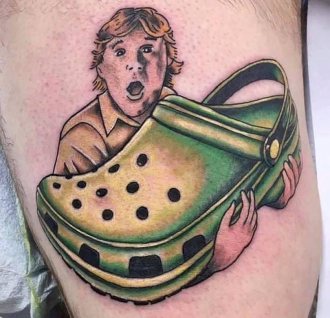 tattoo with the crocodile hunter and a croc style shoe