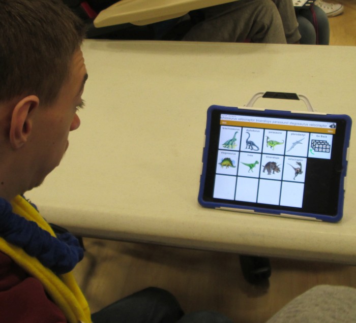 Using a speech device to choose a dinosaur